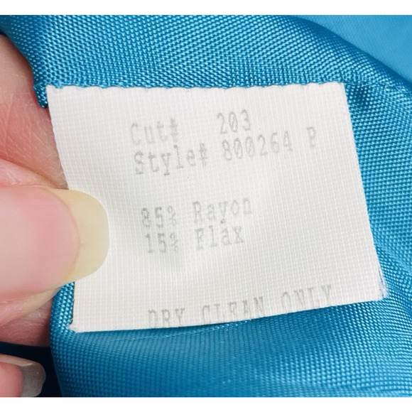 Vintage Gilmor Blazer Jacket Womens 10 Turquoise Rayon Flax Double Breasted - Picture 6 of 10